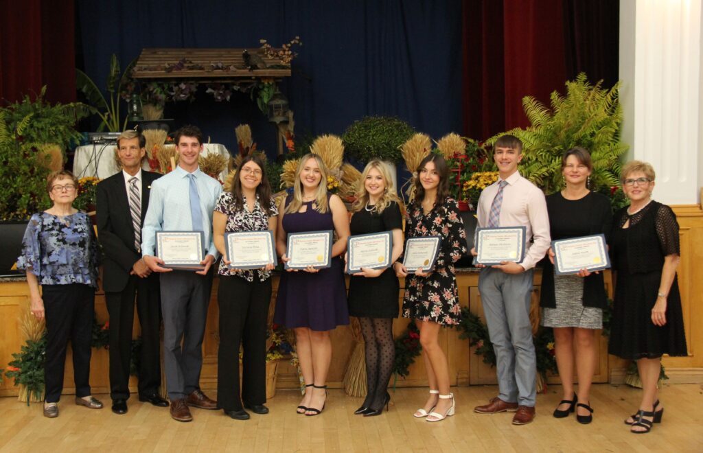 2024 Polonia Centre Academic Awards Recipients (from Left to Right ): Scholarship Committe: Dr Barbara Niewitecka & Mr Steve Polewski, Students: Jacob Polewski, Victoria Pona, Daria Jagielski, Maria Zalewski, Julia Kalinowski, Adrian Olichwier, Mrs. Kaim accepting award on behalf of son Adam Kaim, President of Polonia Centre Mrs. Halina Roznawski. Missing: Maja Jaglarz, Michael Slusarczyk